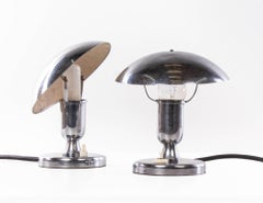 French Art Deco Chromed Mushroom Table Lamp, Set of 2