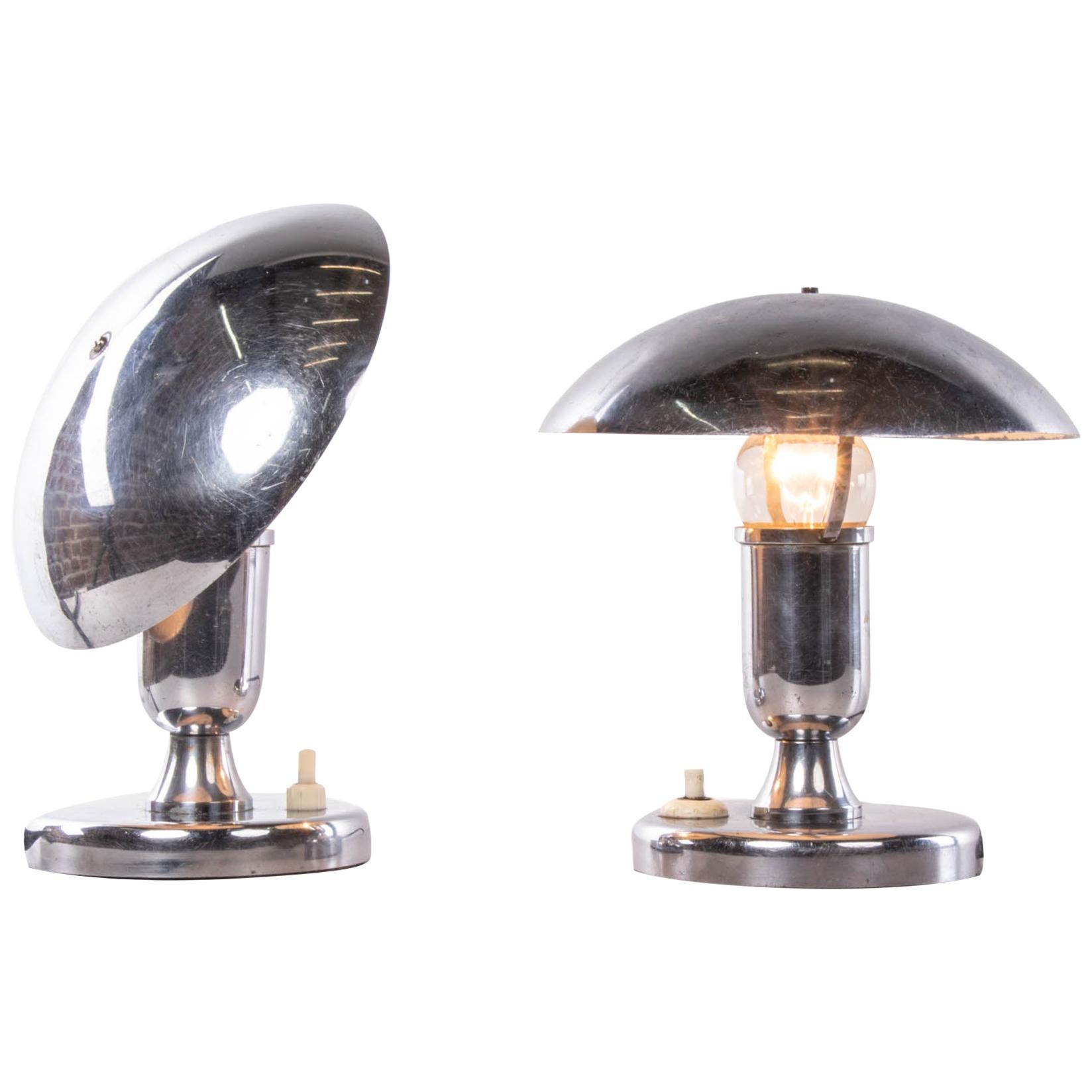Lampe de table Art Déco française en forme de champignon chromé:: lot de 2