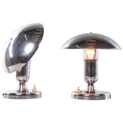 Used French Art Deco Chromed Mushroom Table Lamp, Set of 2