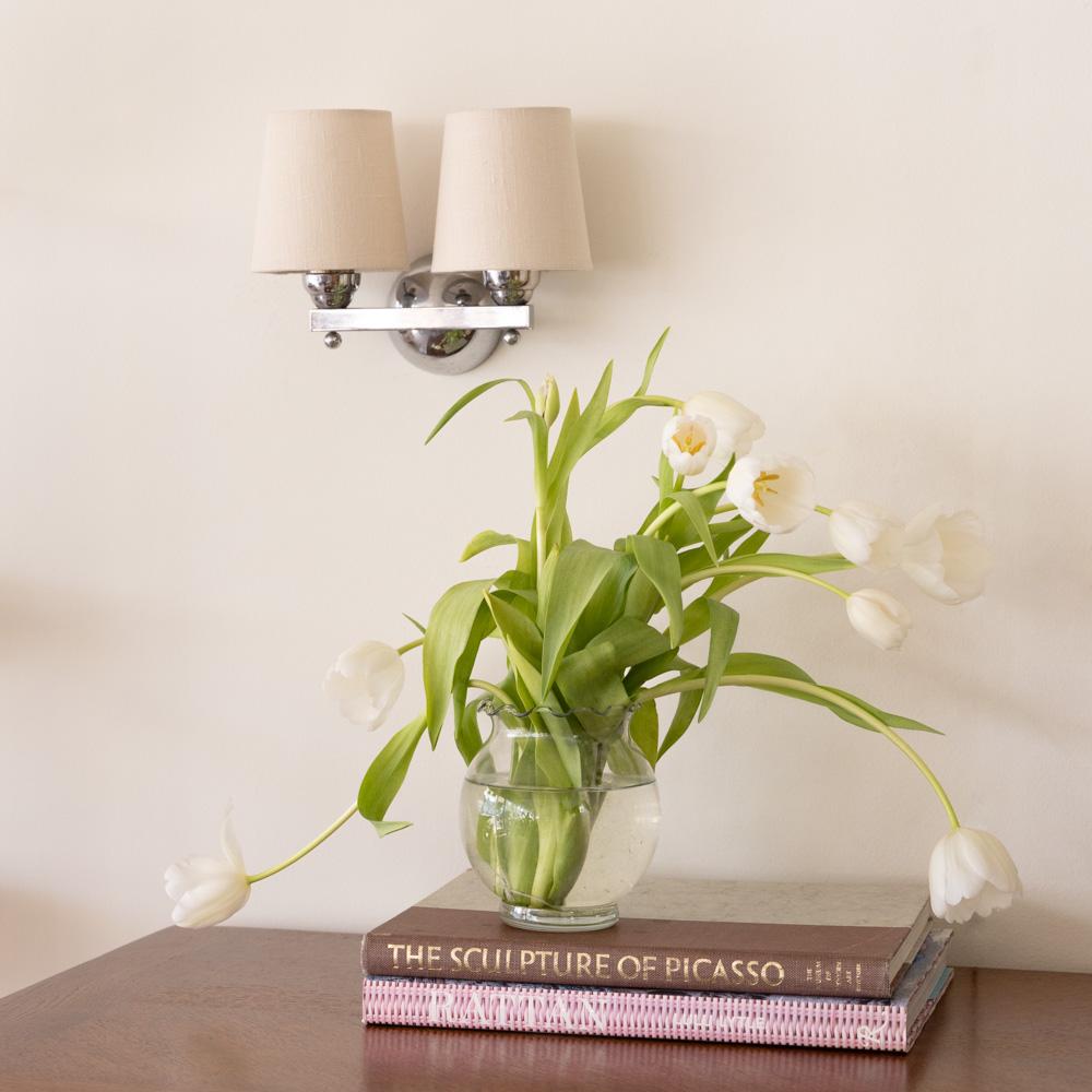 Pair of French Art Deco Chrome Sconces In Good Condition For Sale In Los Angeles, CA