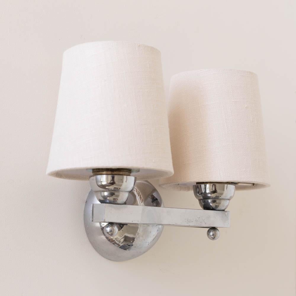 Pair of French Art Deco Chrome Sconces For Sale 1