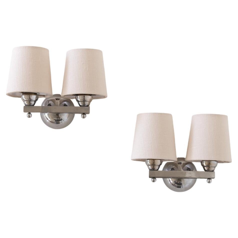 Pair of French Art Deco Chrome Sconces