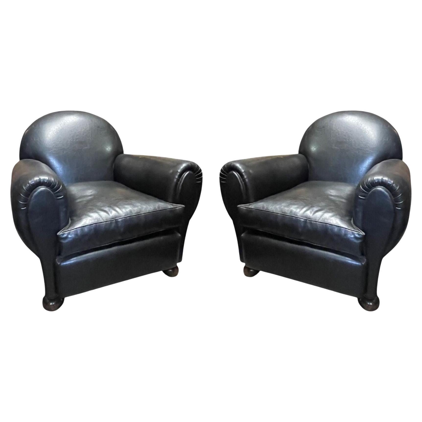 Pair of French Art Deco Club Armchairs, 1940's.