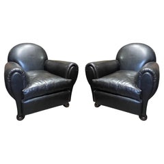 Pair of French Art Deco Club Armchairs, 1940's.