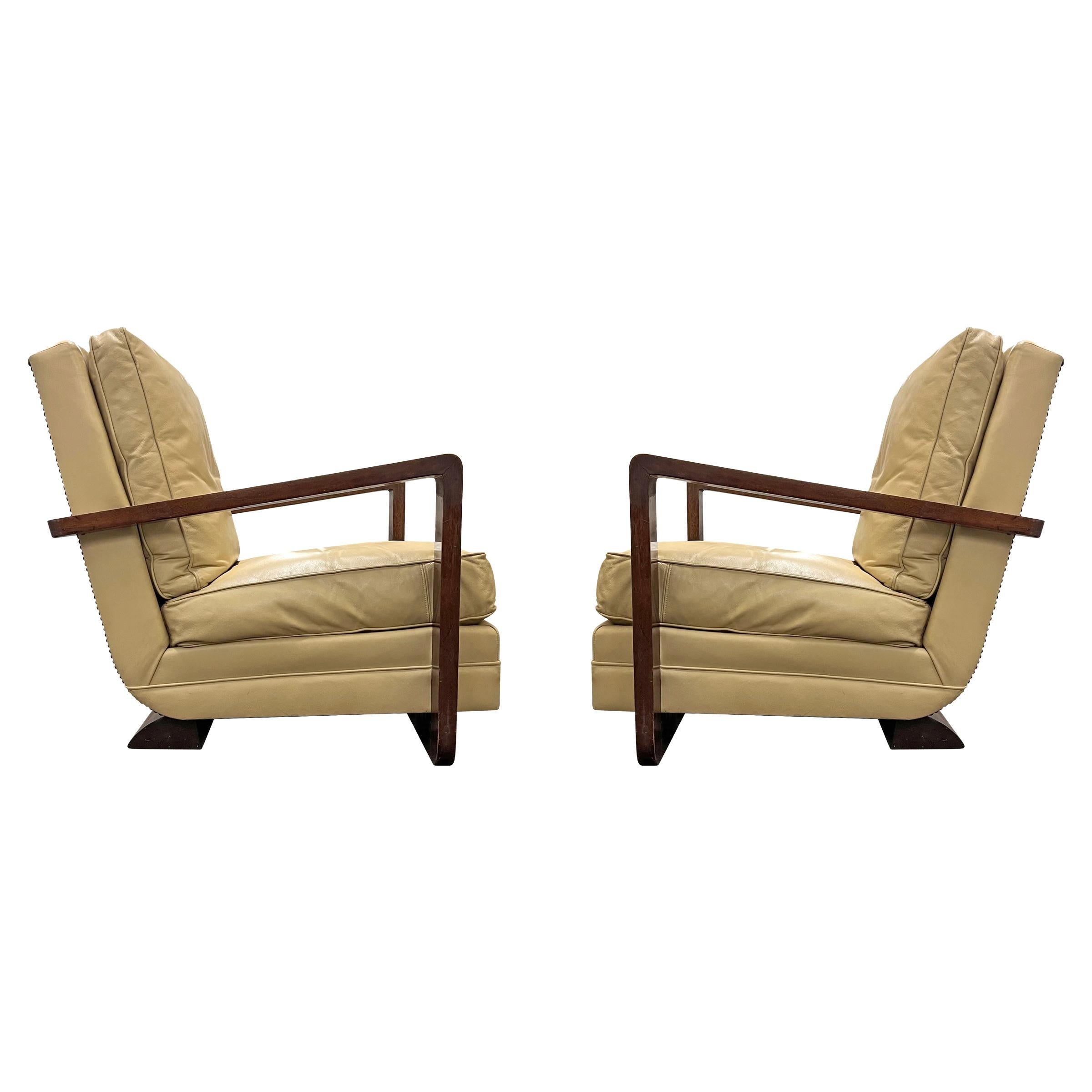 Pair of French Art Deco Club Chairs In Good Condition For Sale In Chicago, IL