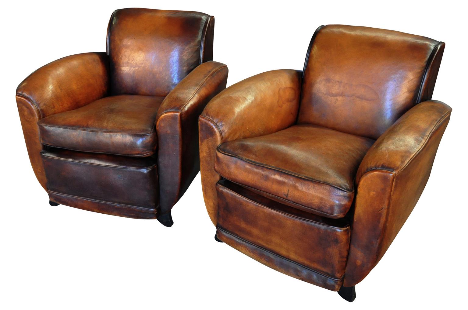Pair of French Art Deco Club Chairs In Good Condition In Atlanta, GA