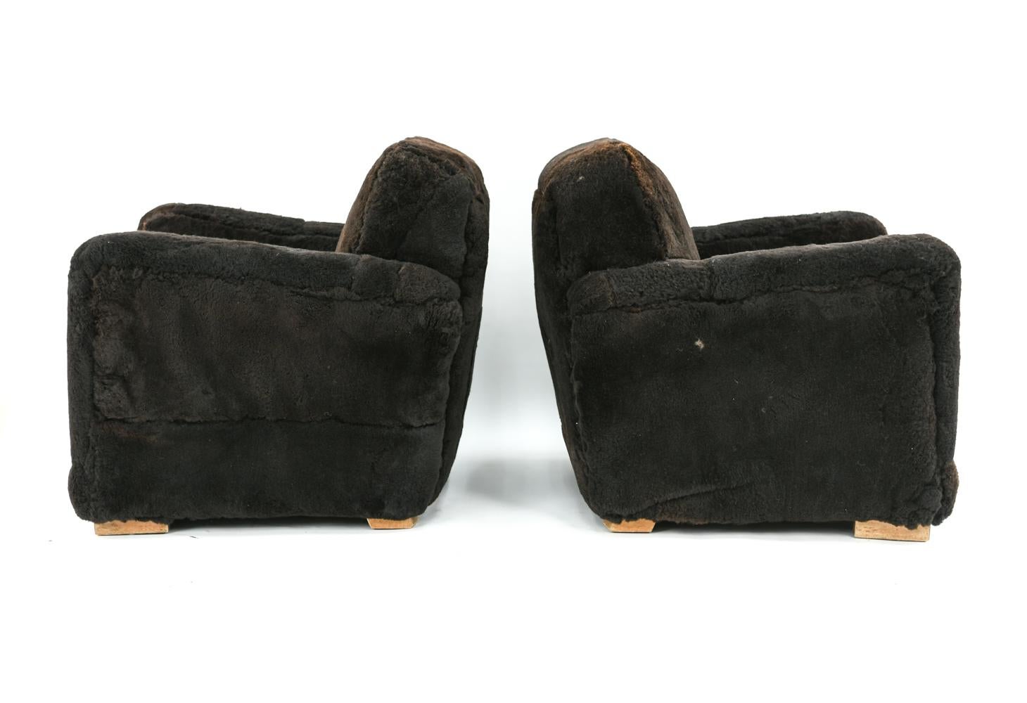 Pair of French Art Deco Club Chairs in Brown Lamb's Wool 5