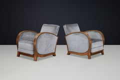 Paire de fauteuils club Art Déco en bois massif avec tapisserie d'origine 1930