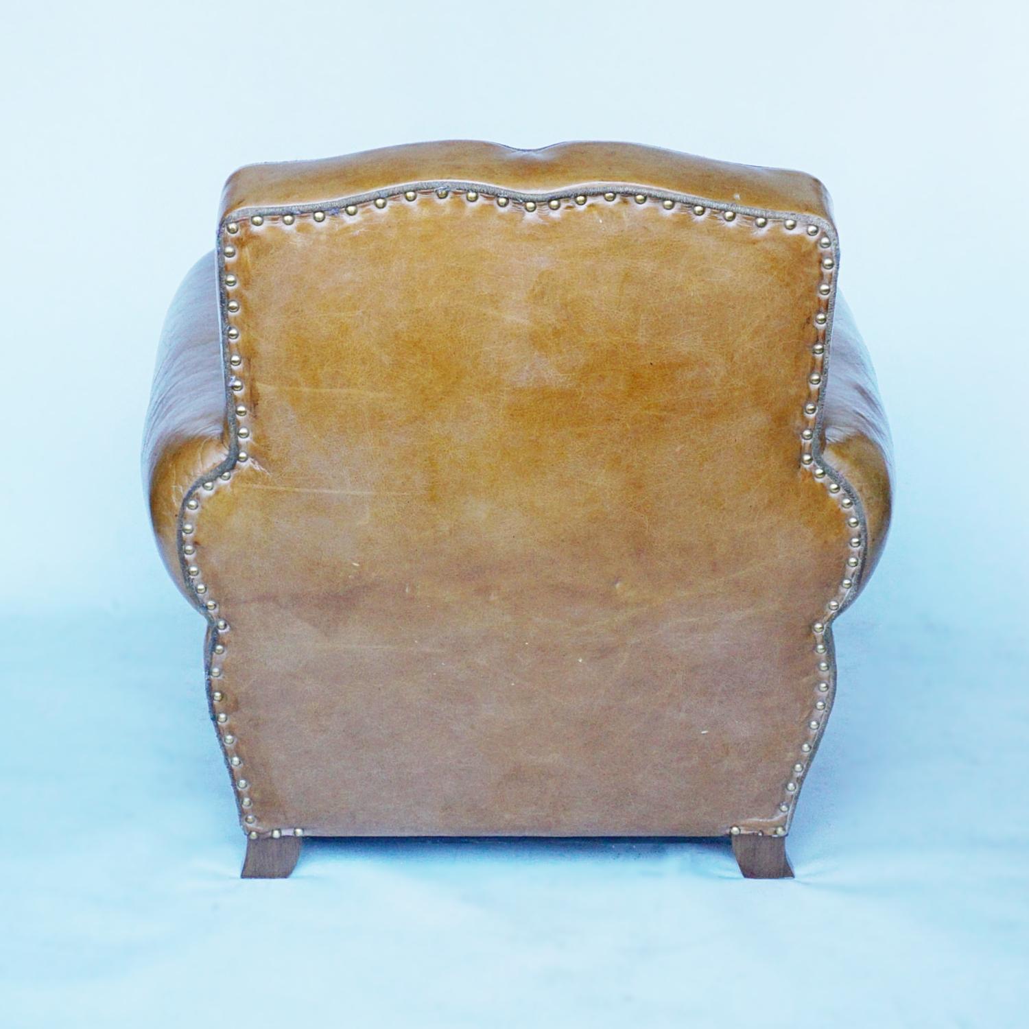 Pair of French Art Deco Club Chairs Upholstered in Brown Leather Circa 1940 5