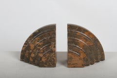 Pair of French Art Deco Concentric Circle Waterfall Form Curved Marble Bookends