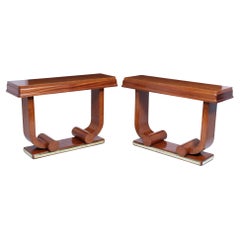Pair of French Art Deco Console Tables in Amboyna c1925