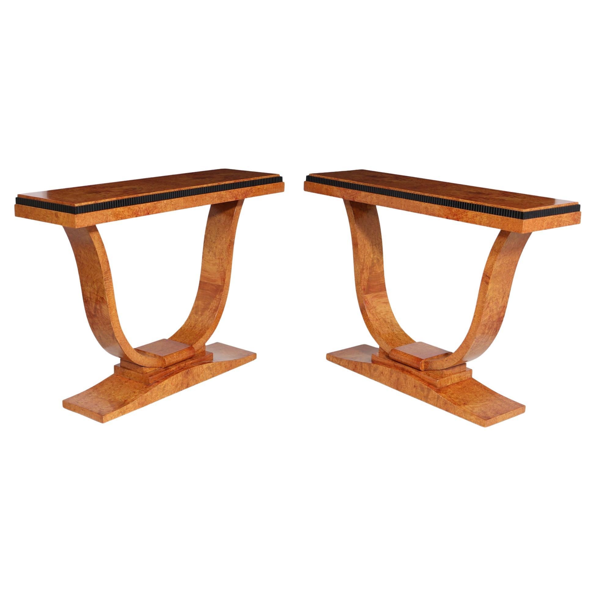 Pair of French Art Deco Console Tables in Amboyna