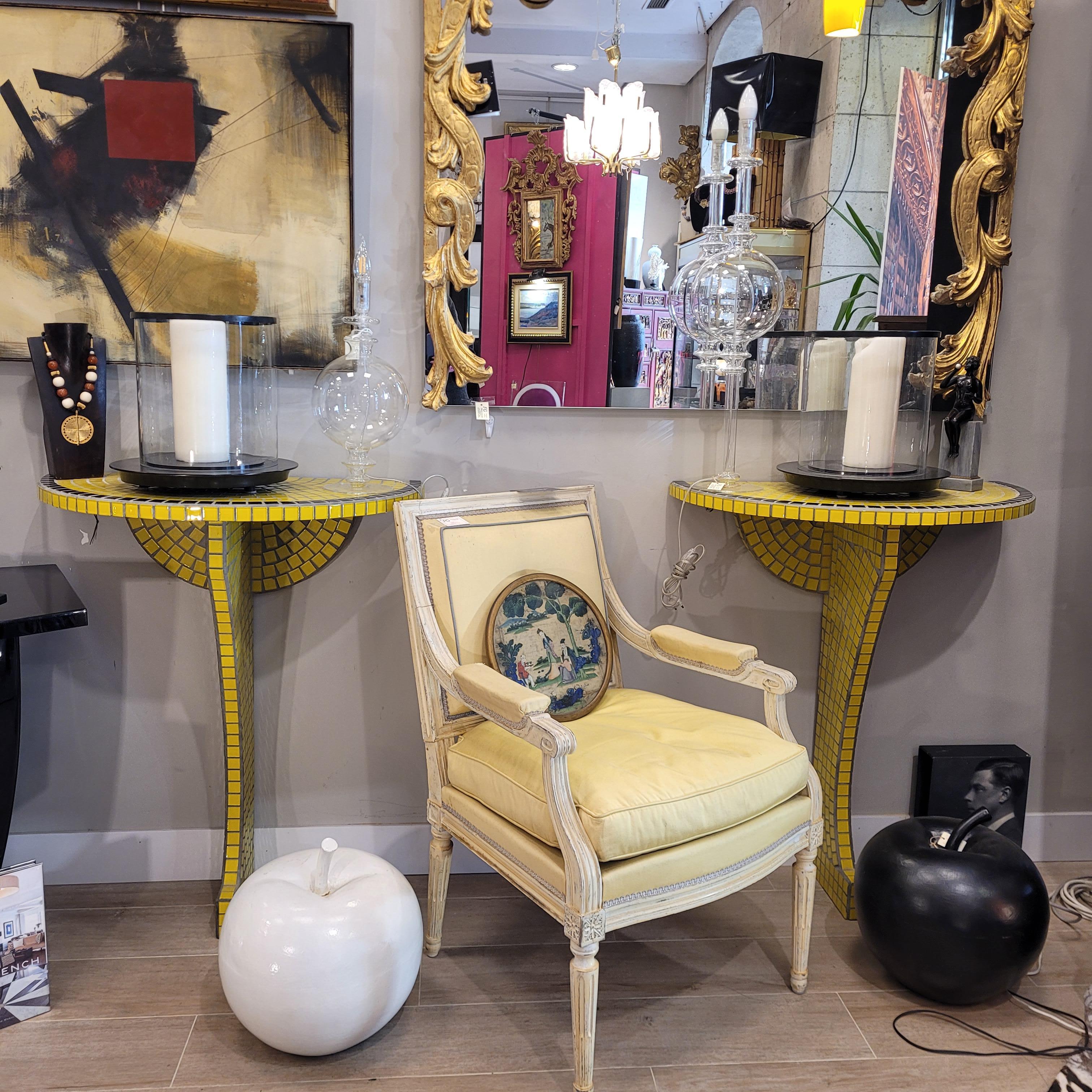 Paire de consoles art déco françaises, verre jaune et noir, consoles murales. Bon état - En vente à Valladolid, ES