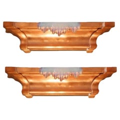 Pair of French Art Deco Copper and Opalescent Glass Icicle Sconces by Ezan