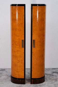 Pair of French Art Deco Corner Cabinets, Elm Burl & Macassar, 1930s