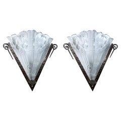 Pair of French Art Deco Corner Wall Sconces by Noverdy 
