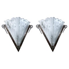 Pair of French Art Deco Corner Wall Sconces by Noverdy