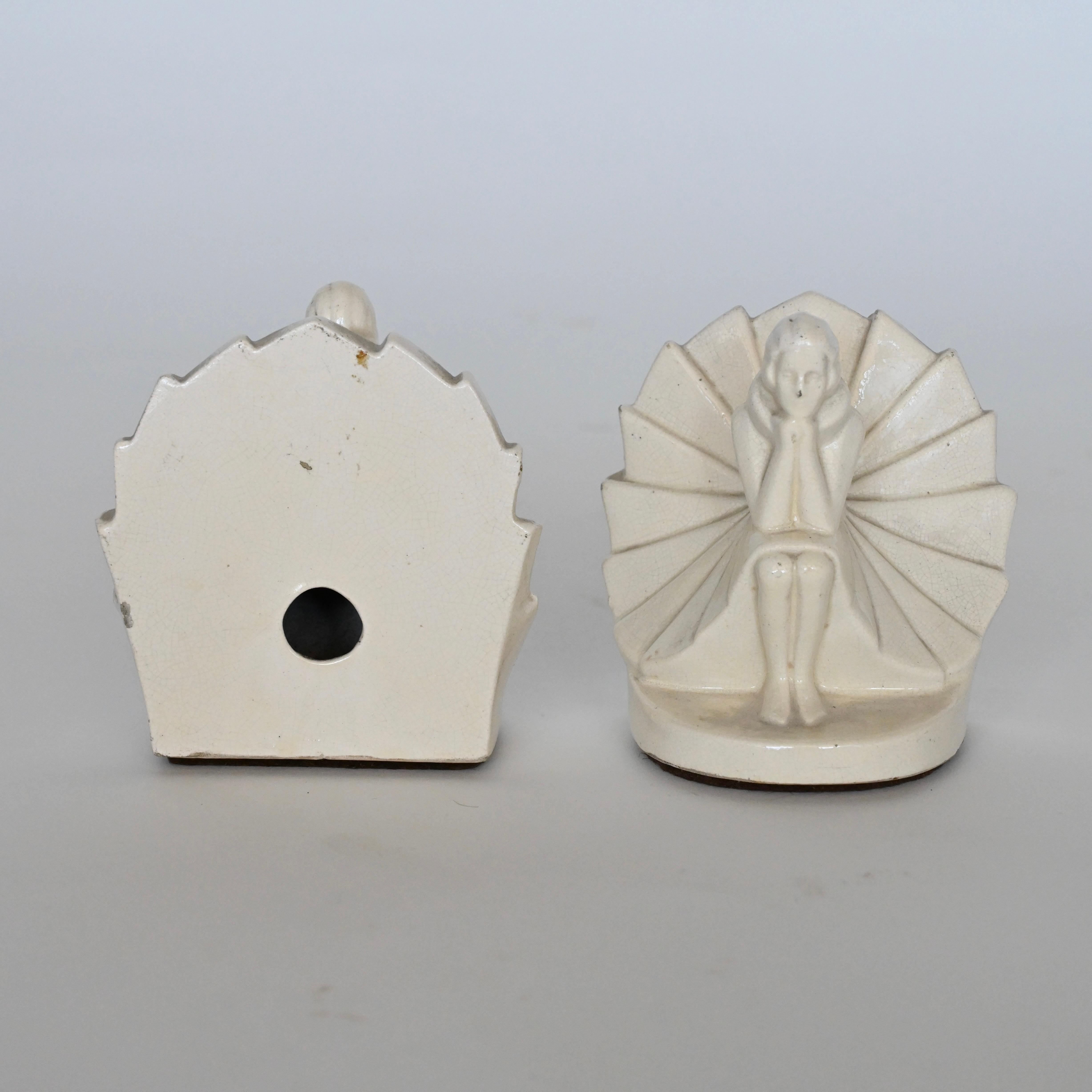 Glazed Pair of French Art Deco craquelé bookends For Sale