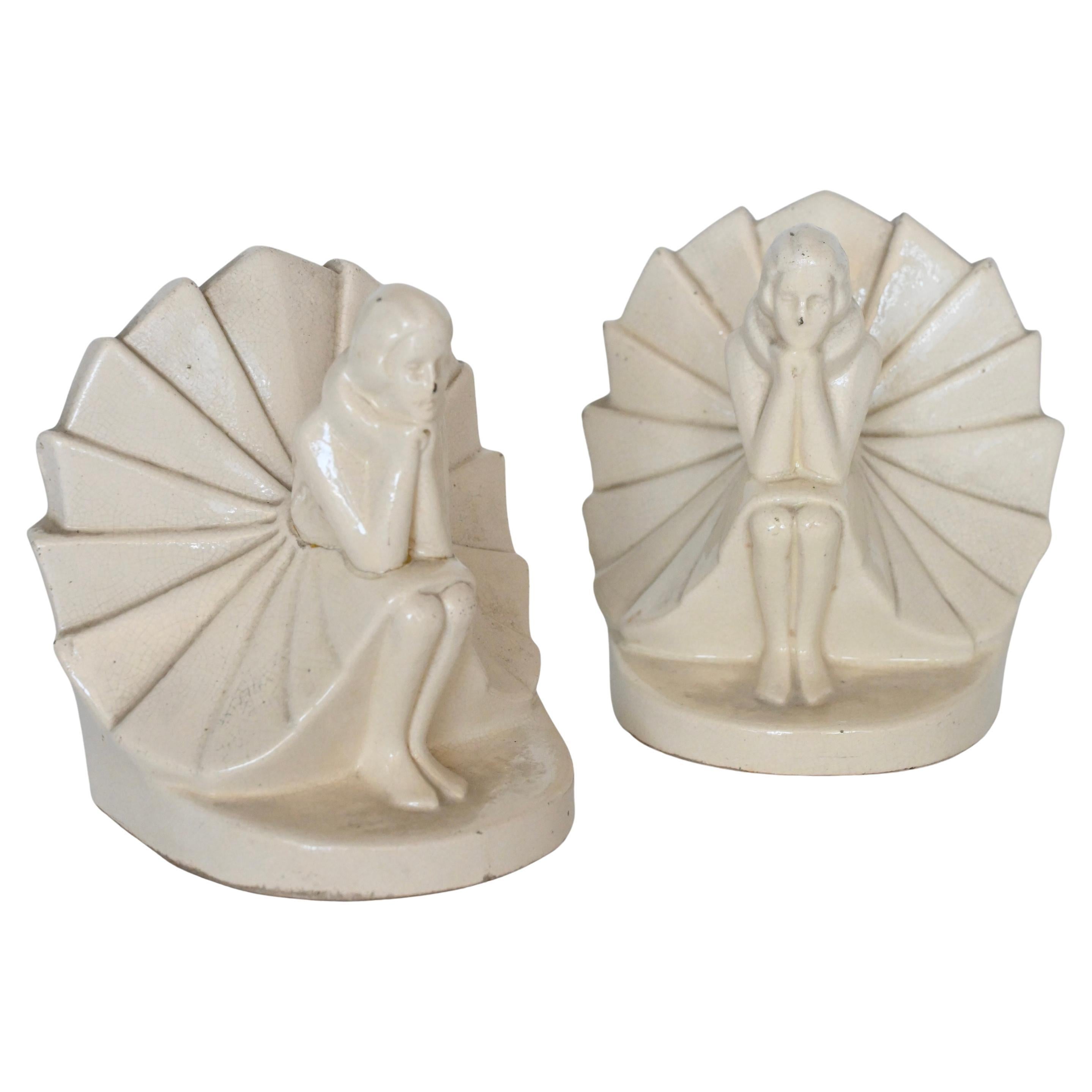Pair of French Art Deco craquelé bookends