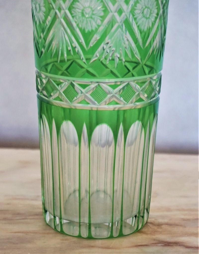 Pair of French Art Deco Crystal Vases Green Cut to Clear 2