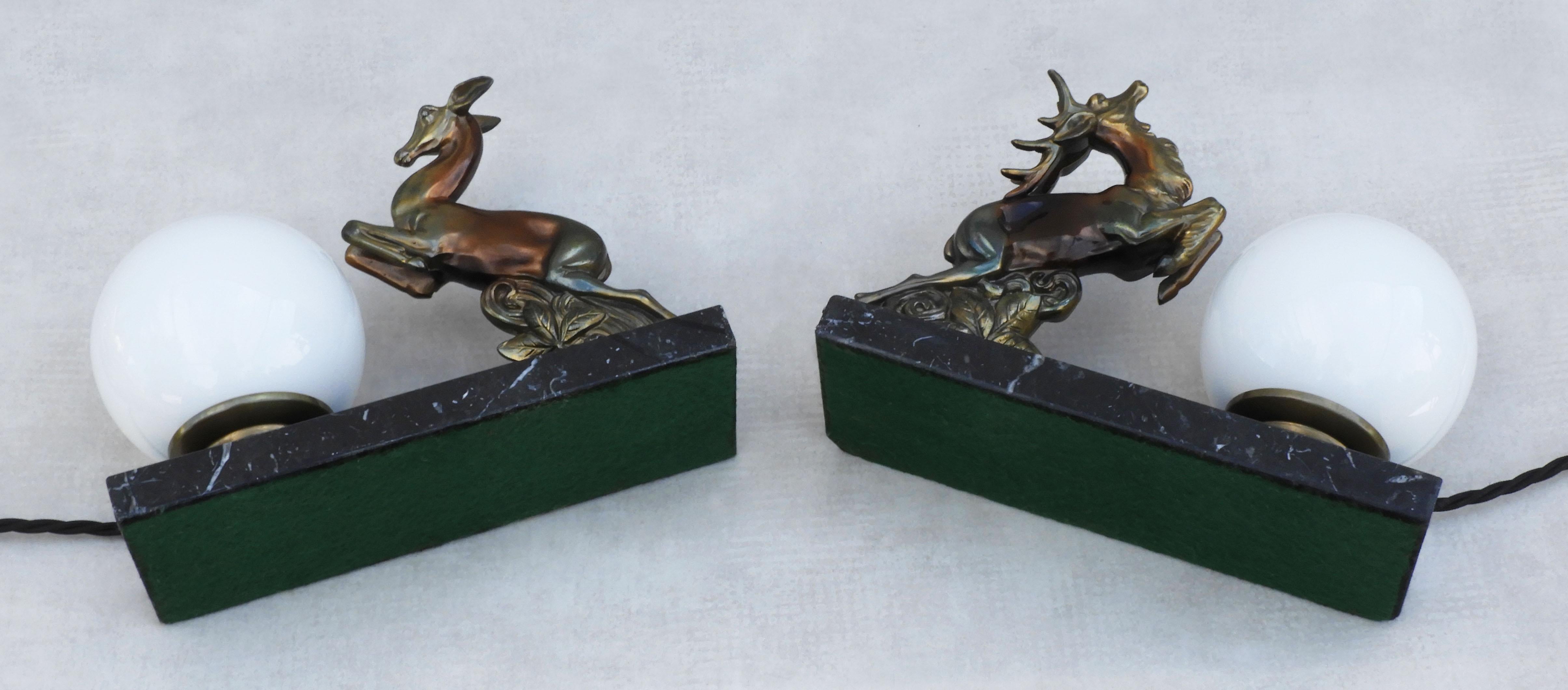 Pair of French Art Deco Deer Table Lamps or Night Light Sculptures C1930 For Sale 8