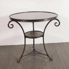 Pair of French Art Deco Directoire Style Bronze and Granite Gueridon Tables