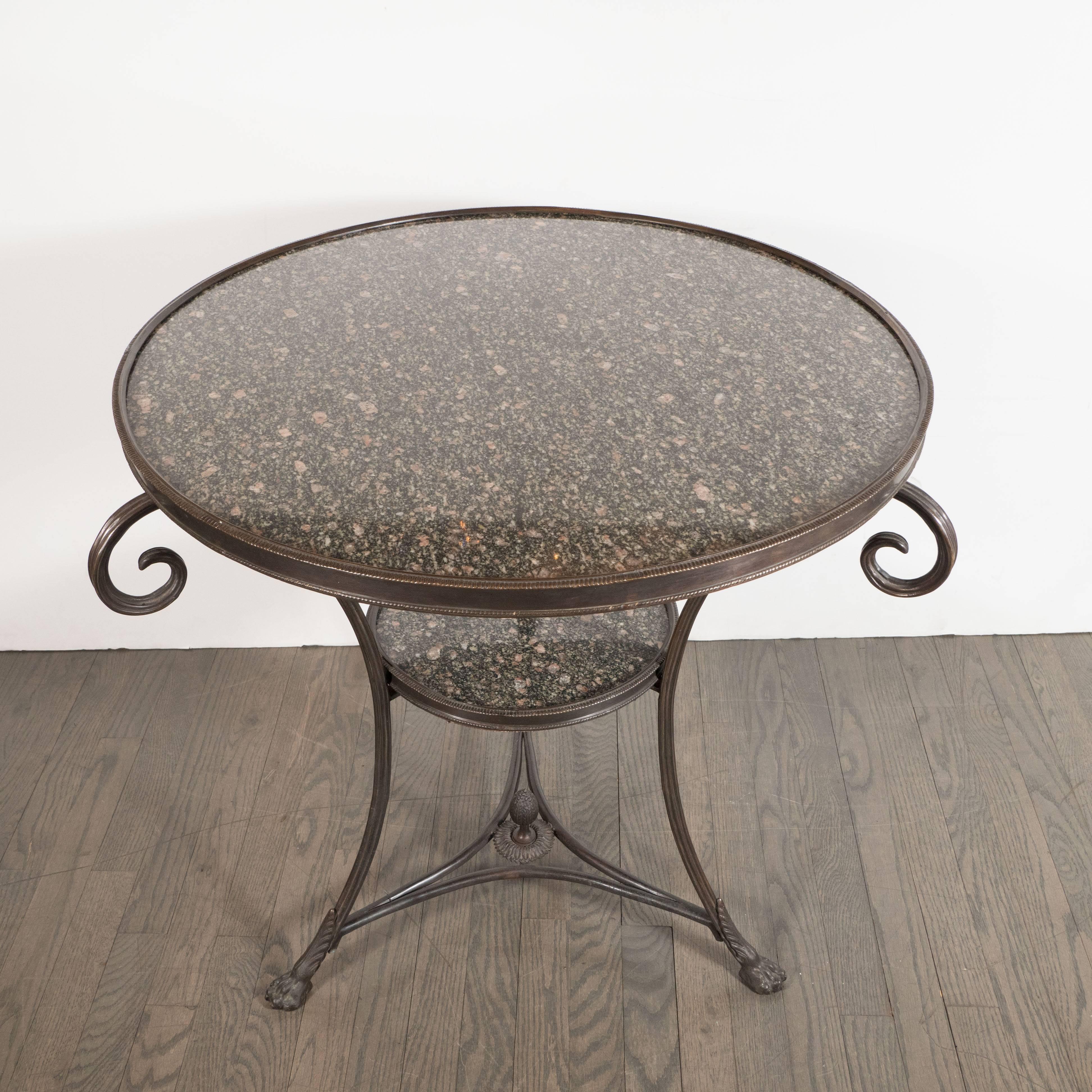 Mid-20th Century Pair of French Art Deco Directoire Style Bronze and Granite Gueridon Tables