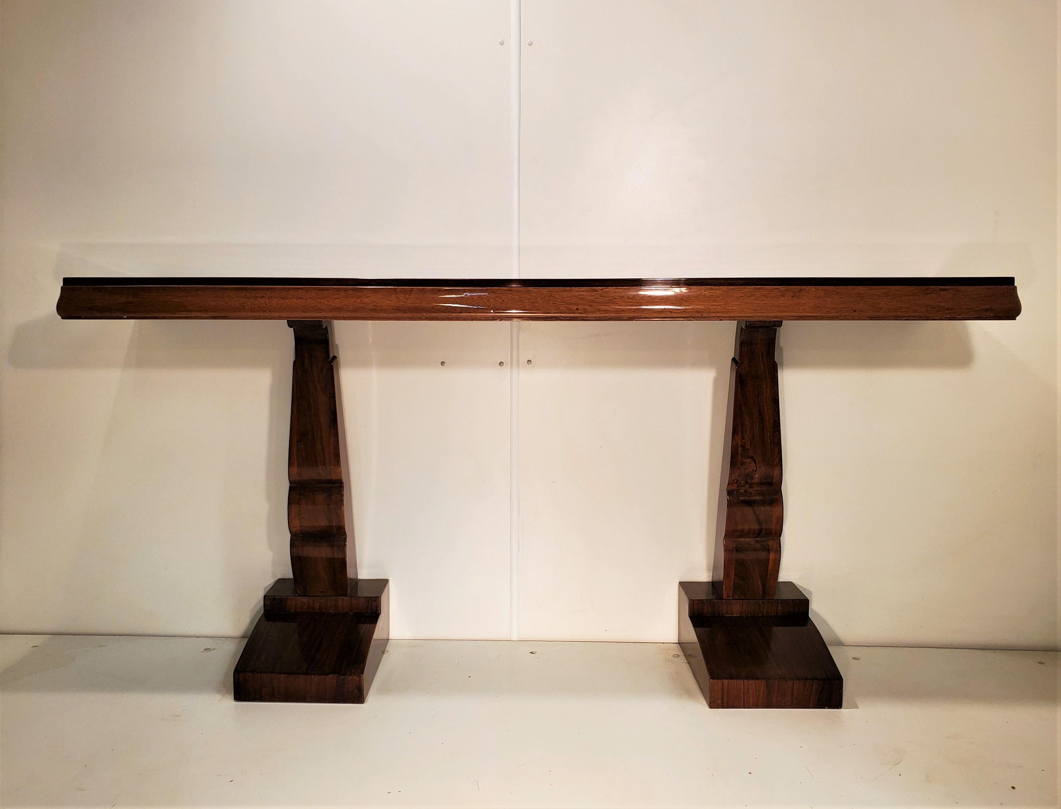 Pair of French Art Deco Double Legged Palisander Consoles 16