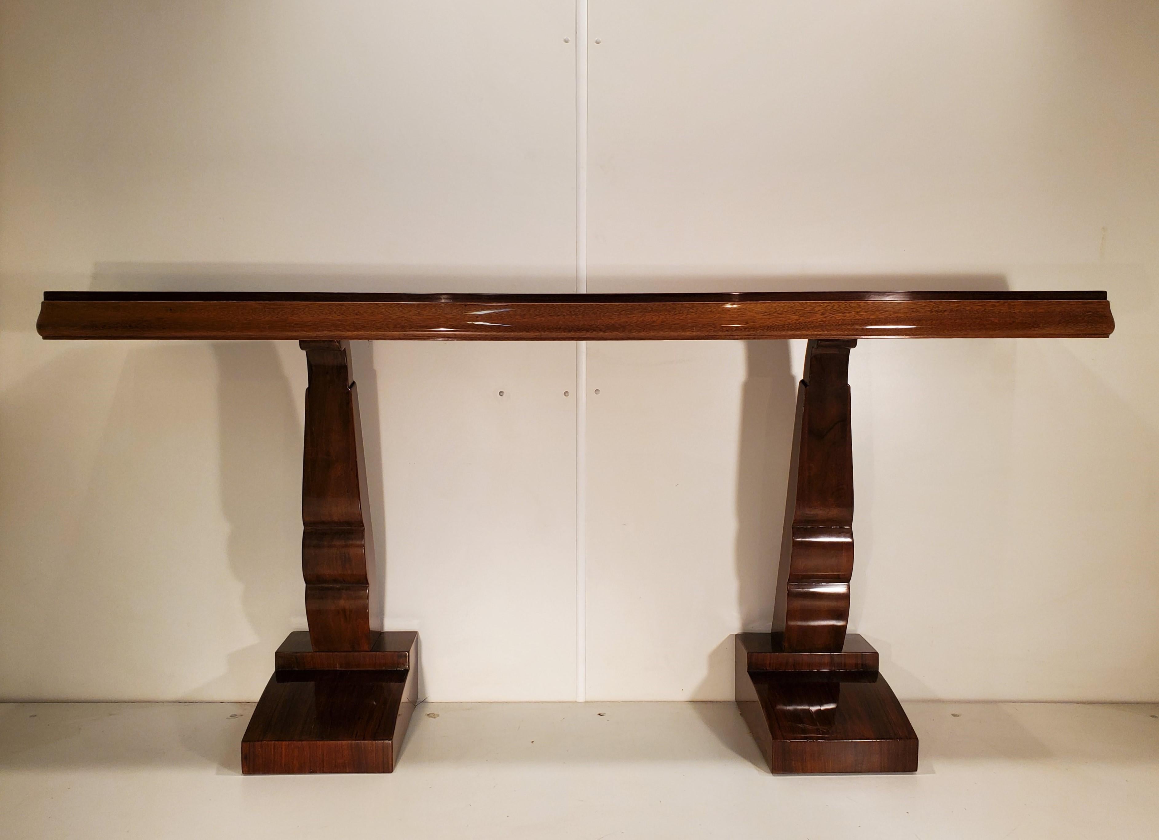 Pair of French Art Deco Double Legged Palisander Consoles In Good Condition In New York City, NY