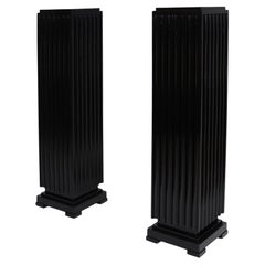 Antique Pair of French Art Deco Ebonised Fluted Columns