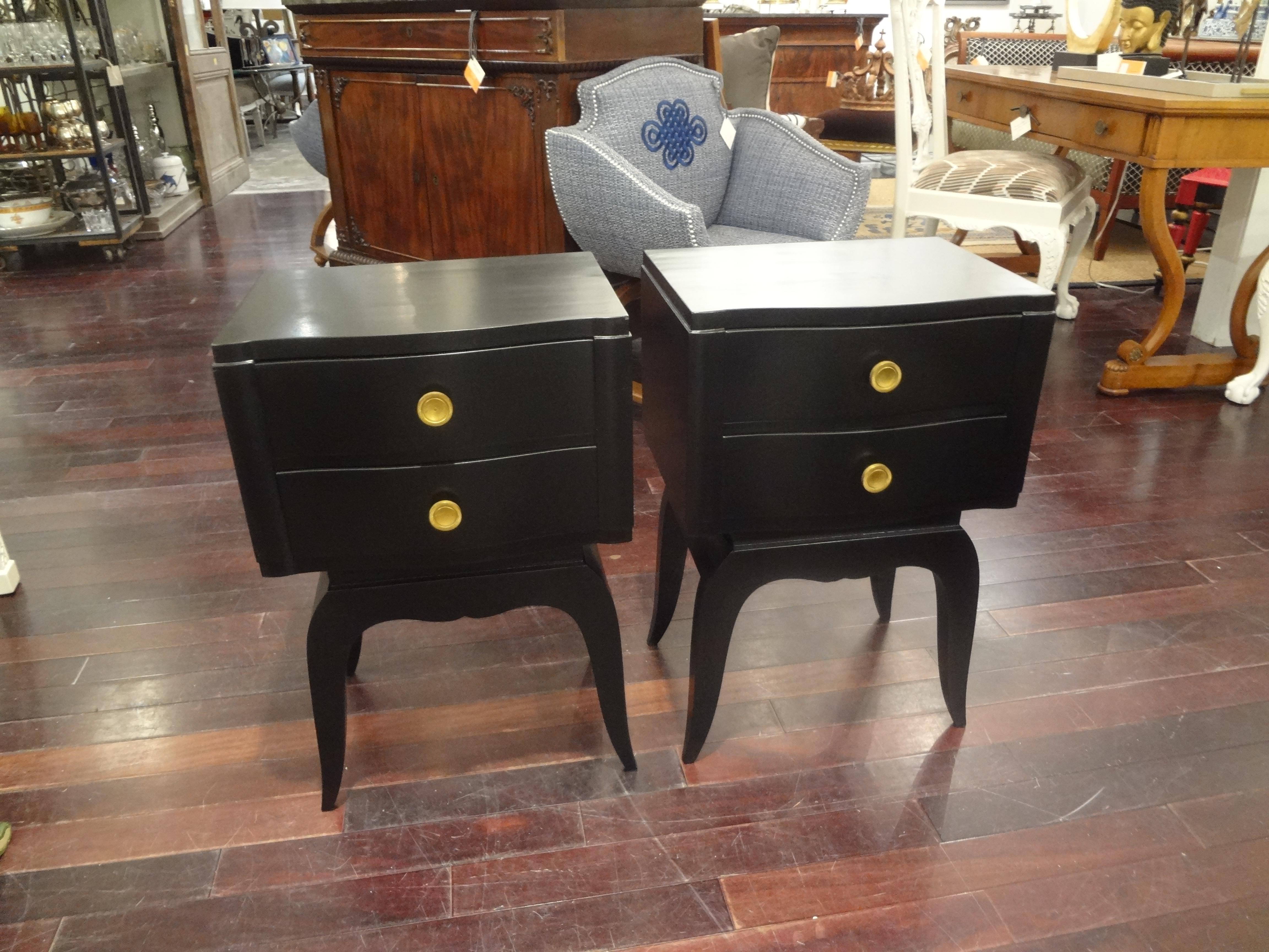 Pair of French Art Deco Ebonized Chests in the Manner of Jules Leleu 4