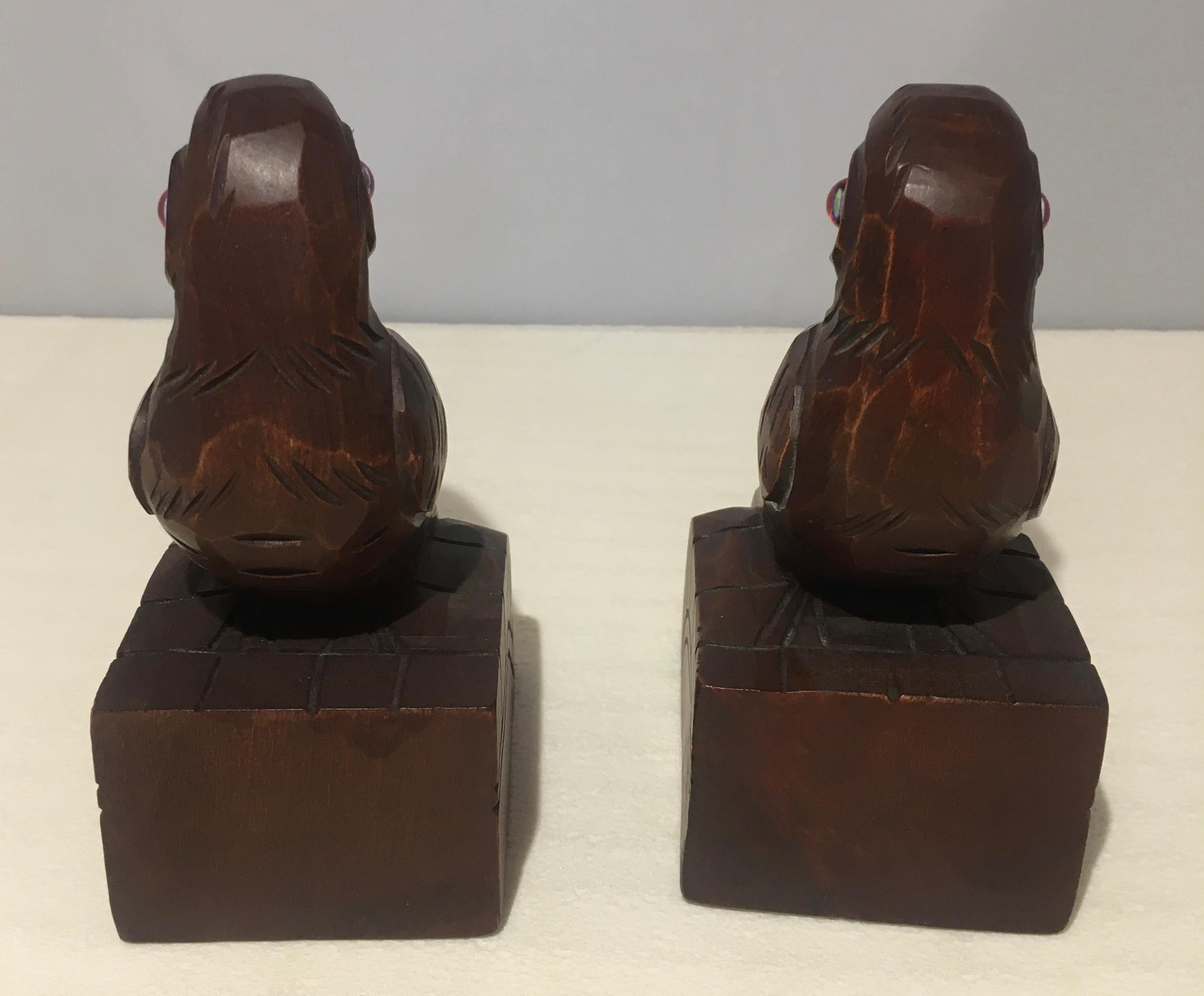 A good quality pair of French hand carved wooden bookends. 

These beautiful French Art Deco era handcrafted bookends will look great displaying your's or your child's favorite books on a nightstand, mantel, dresser or shelf. Made with all natural