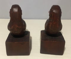 Pair of French Hand Carved Wooden Bookends, Bird Bookends