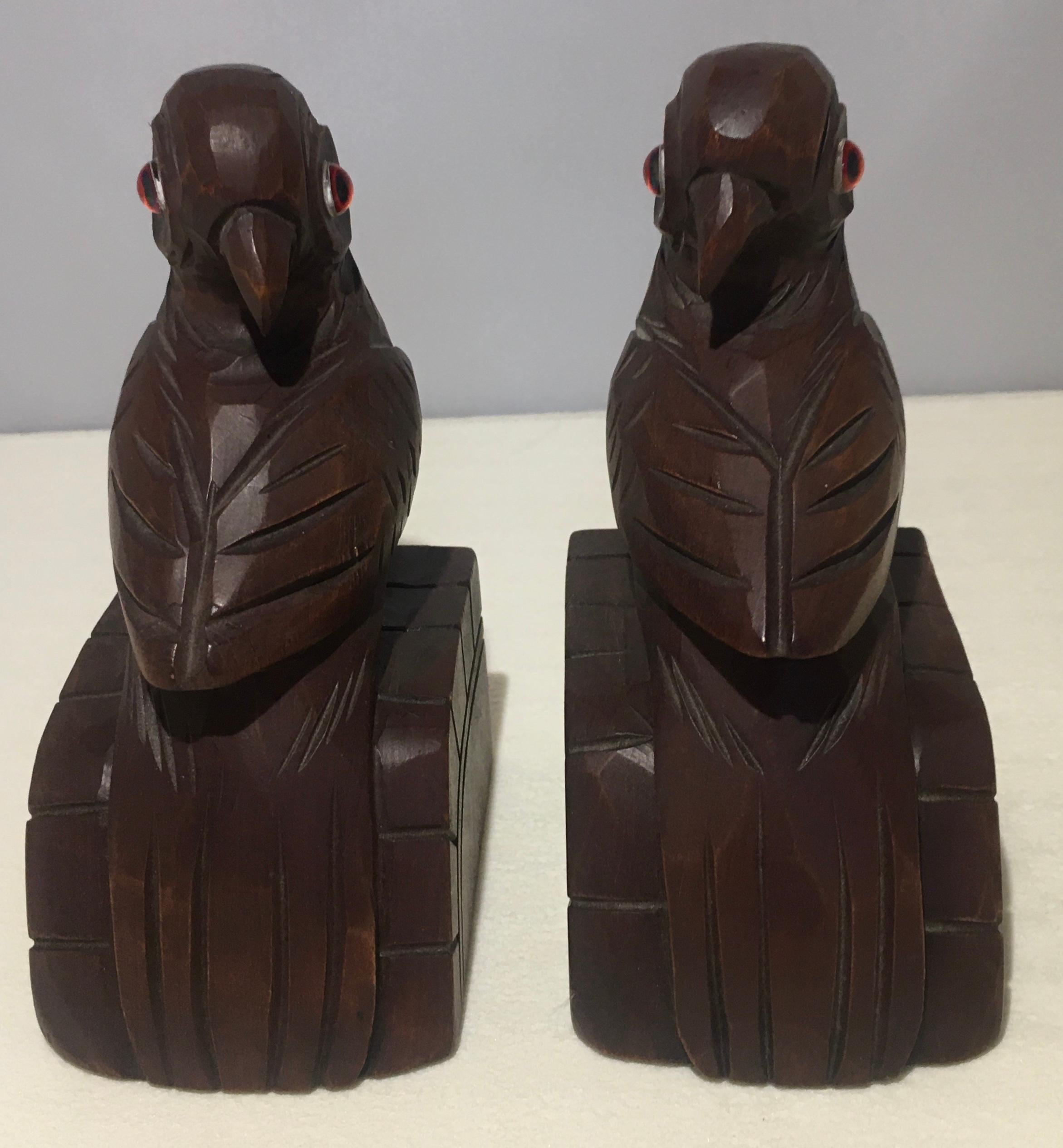 Hand-Carved Pair of French Hand Carved Wooden Bookends, Bird Bookends For Sale