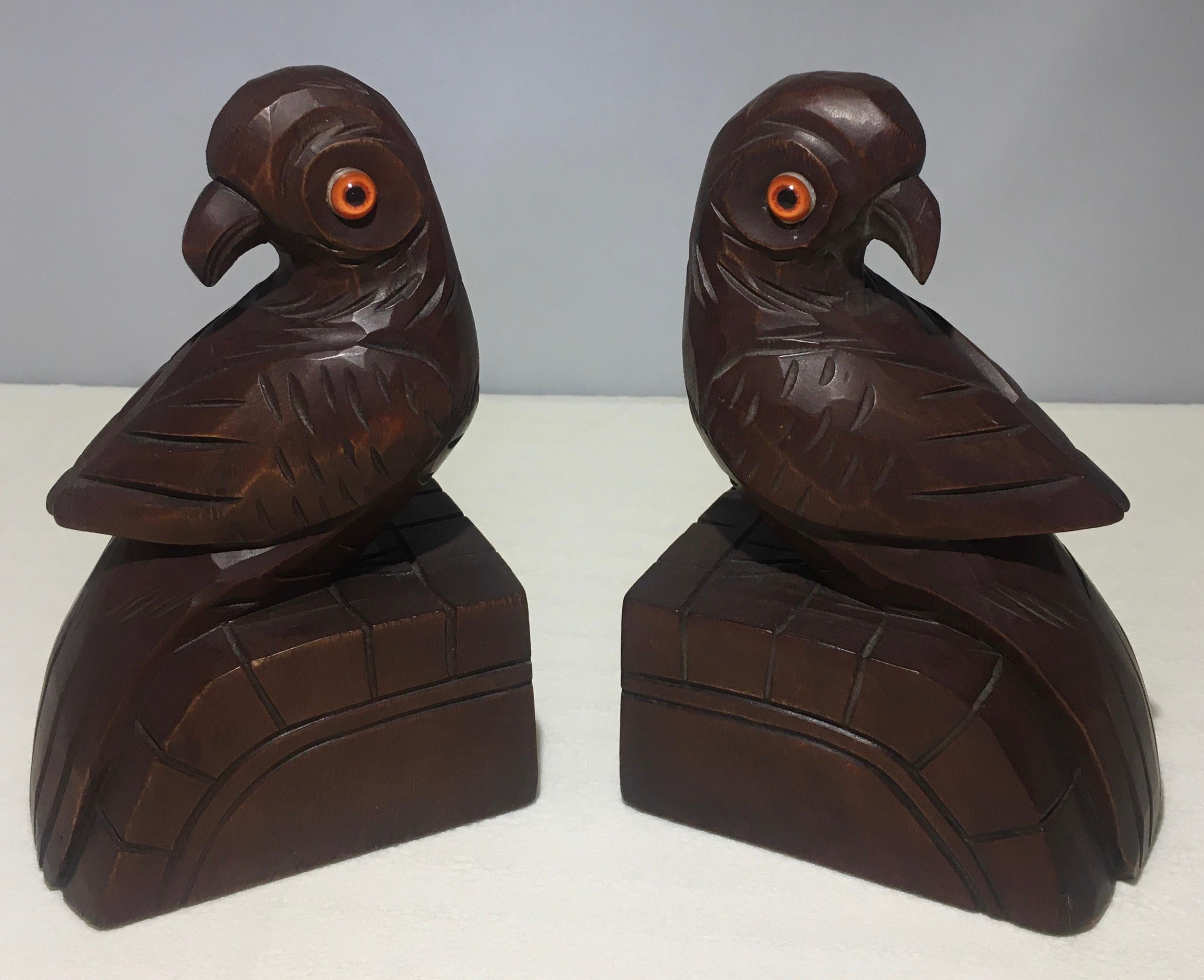 20th Century Pair of French Art Deco Era Hand Carved Wooden Bookends For Sale