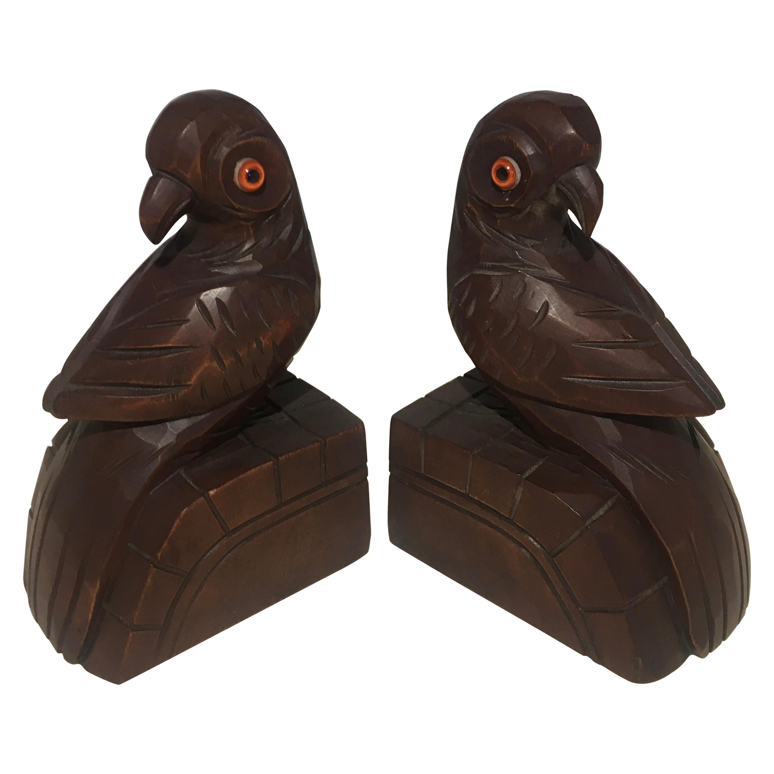 Pair of French Art Deco Era Hand Carved Wooden Bookends For Sale