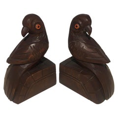Pair of French Art Deco Era Hand Carved Wooden Bookends