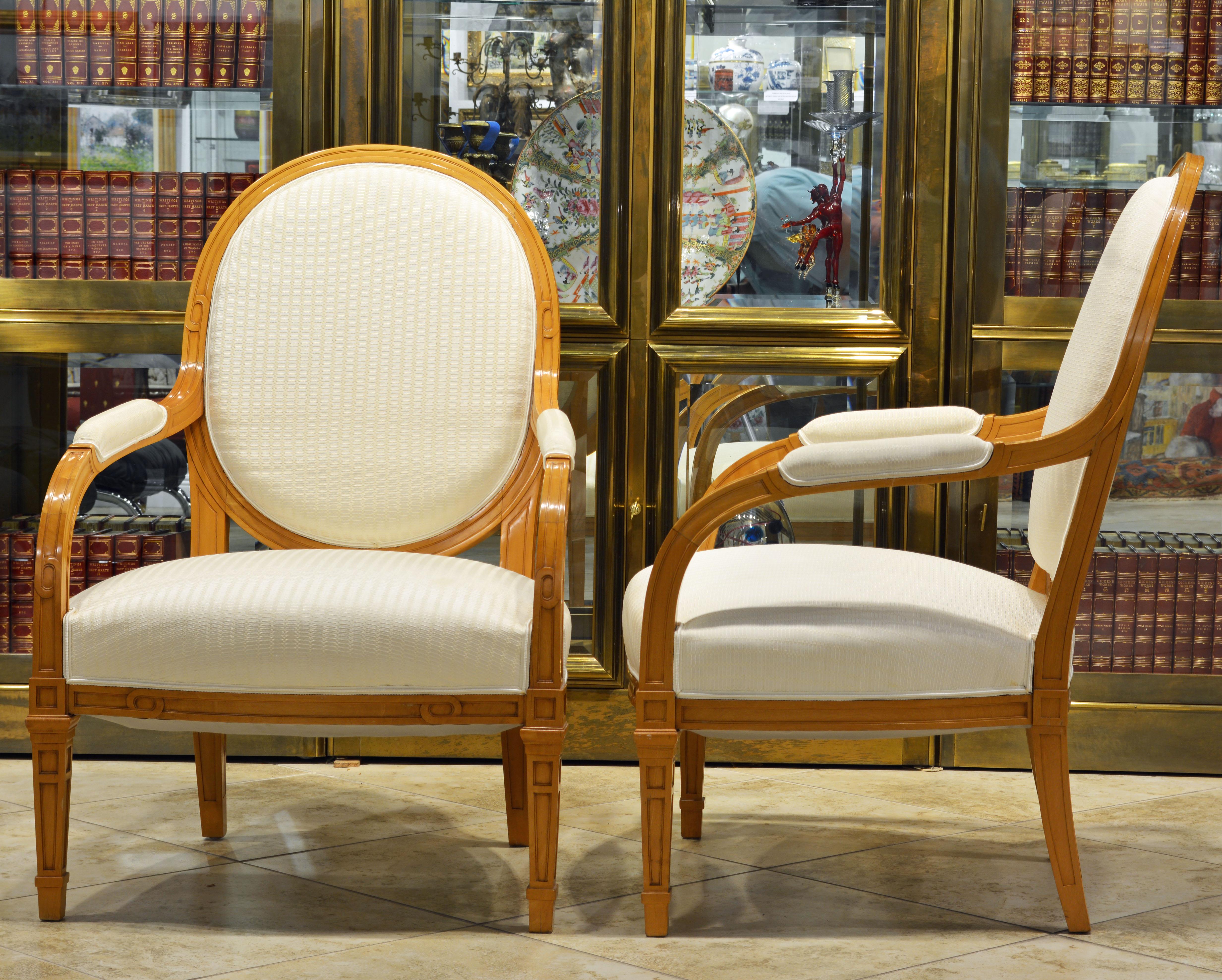 Pair of French Art Deco Era Oval Back Armchairs in the Manner of Andre Arbus In Good Condition In Ft. Lauderdale, FL