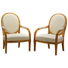 Pair of French Art Deco Era Oval Back Armchairs in the Manner of Andre Arbus