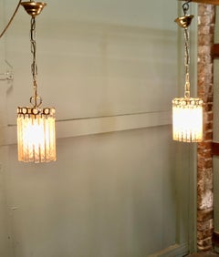 Pair of French Art Deco Etched Glass Ceiling Pendants