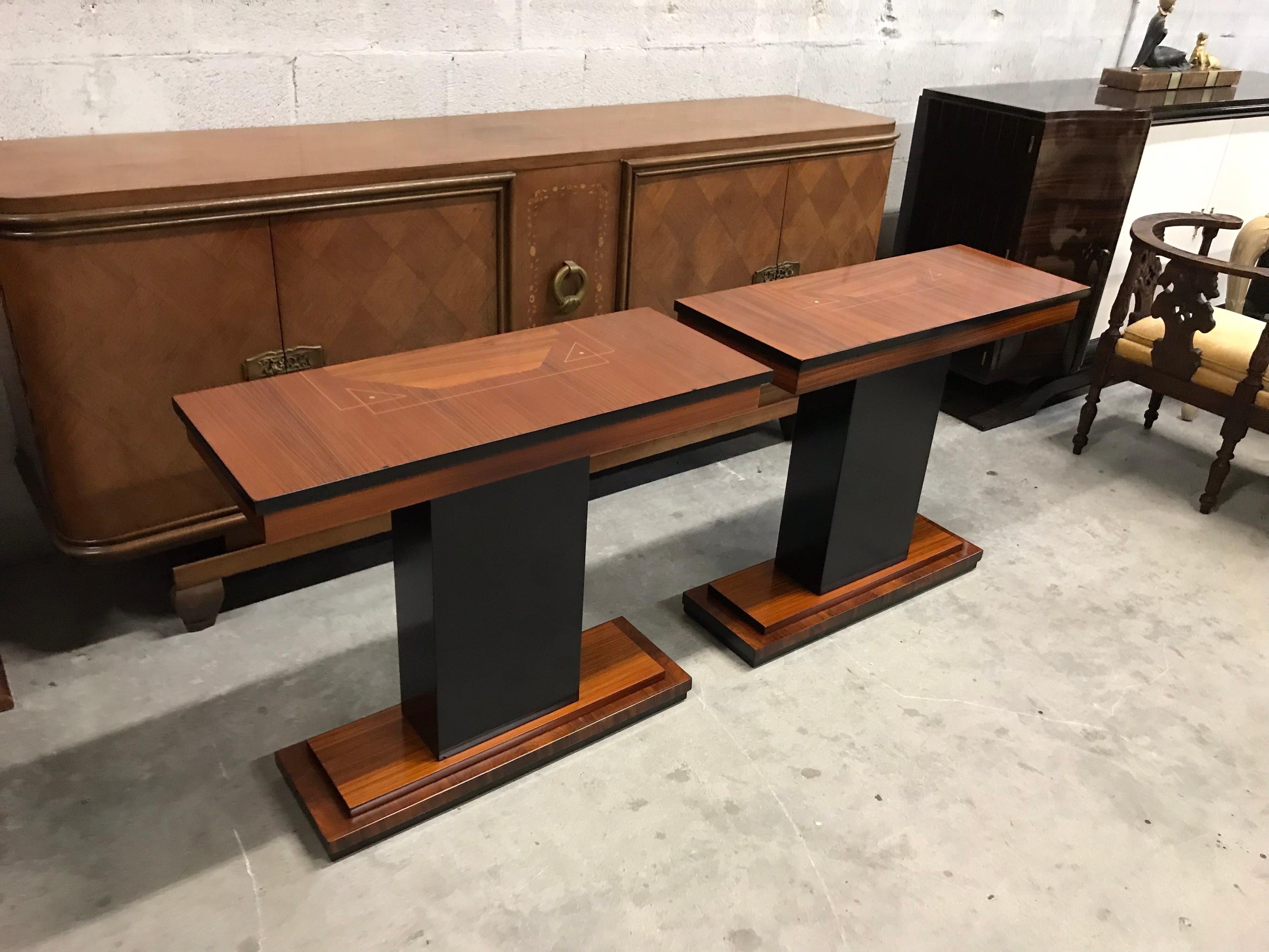 Pair of French Art Deco Exotic Macassar Console Table 1940s 6