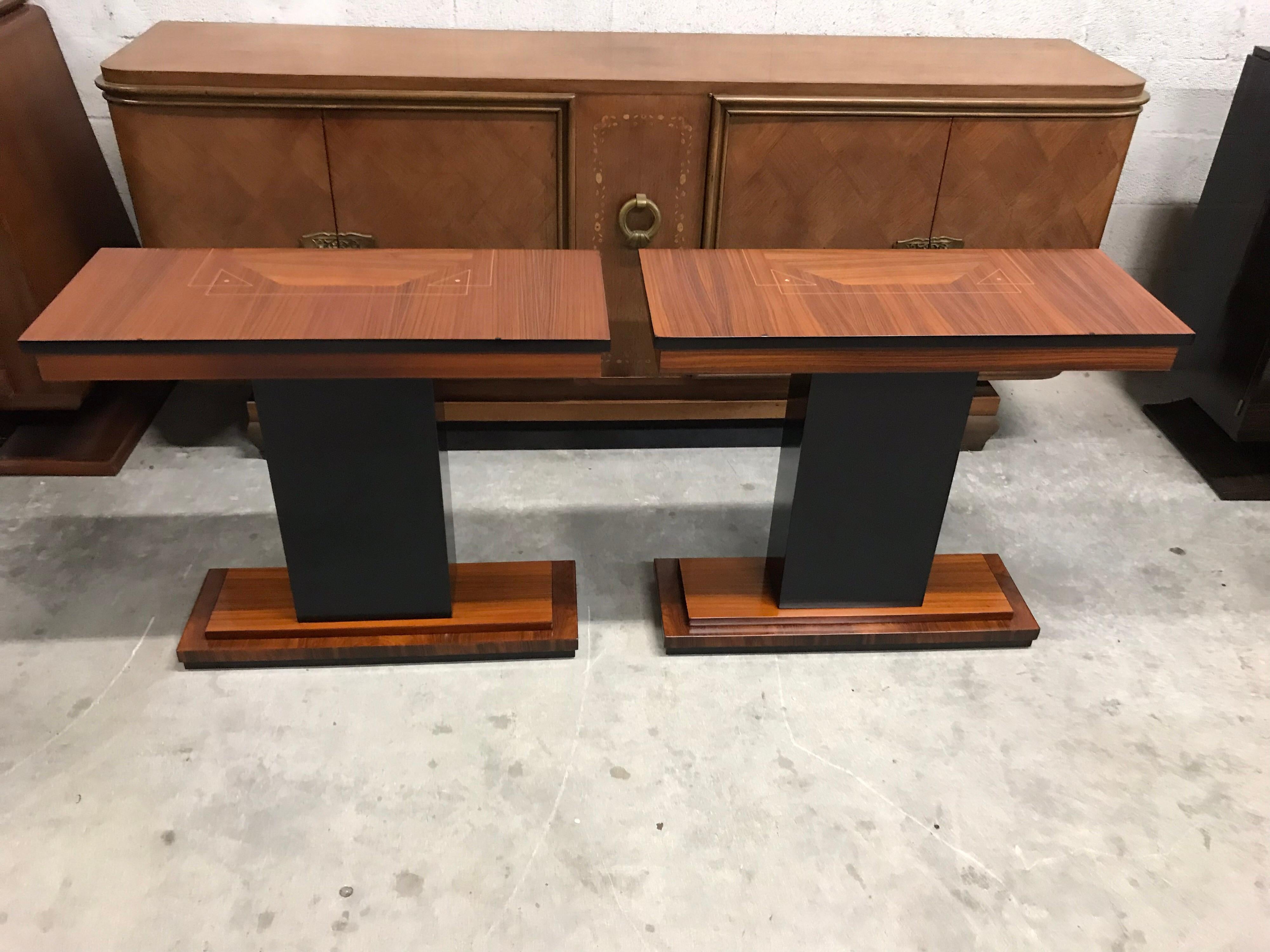 Pair of French Art Deco Exotic Macassar Console Table 1940s 7