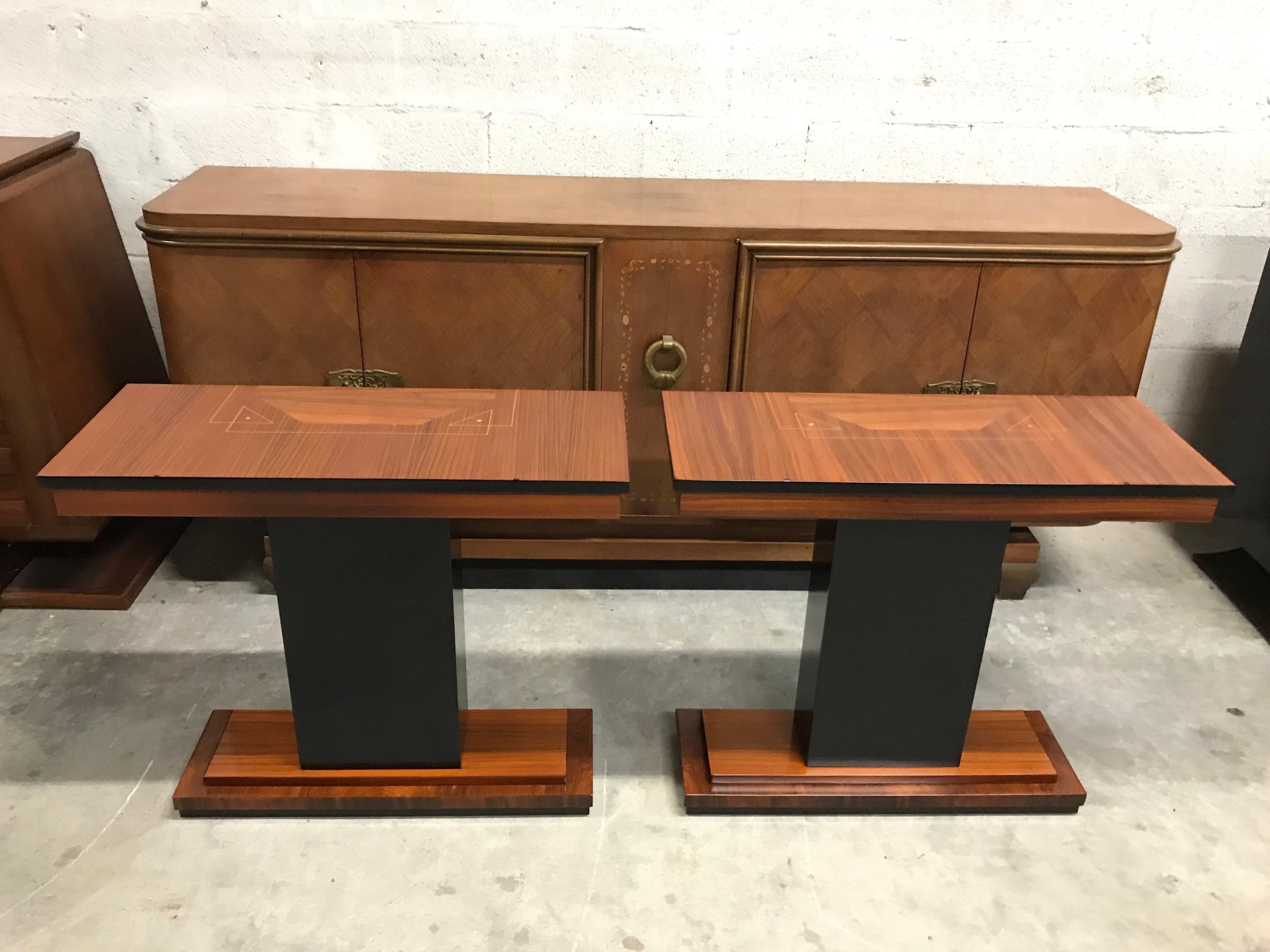 Pair of French Art Deco Exotic Macassar Console Table 1940s 8