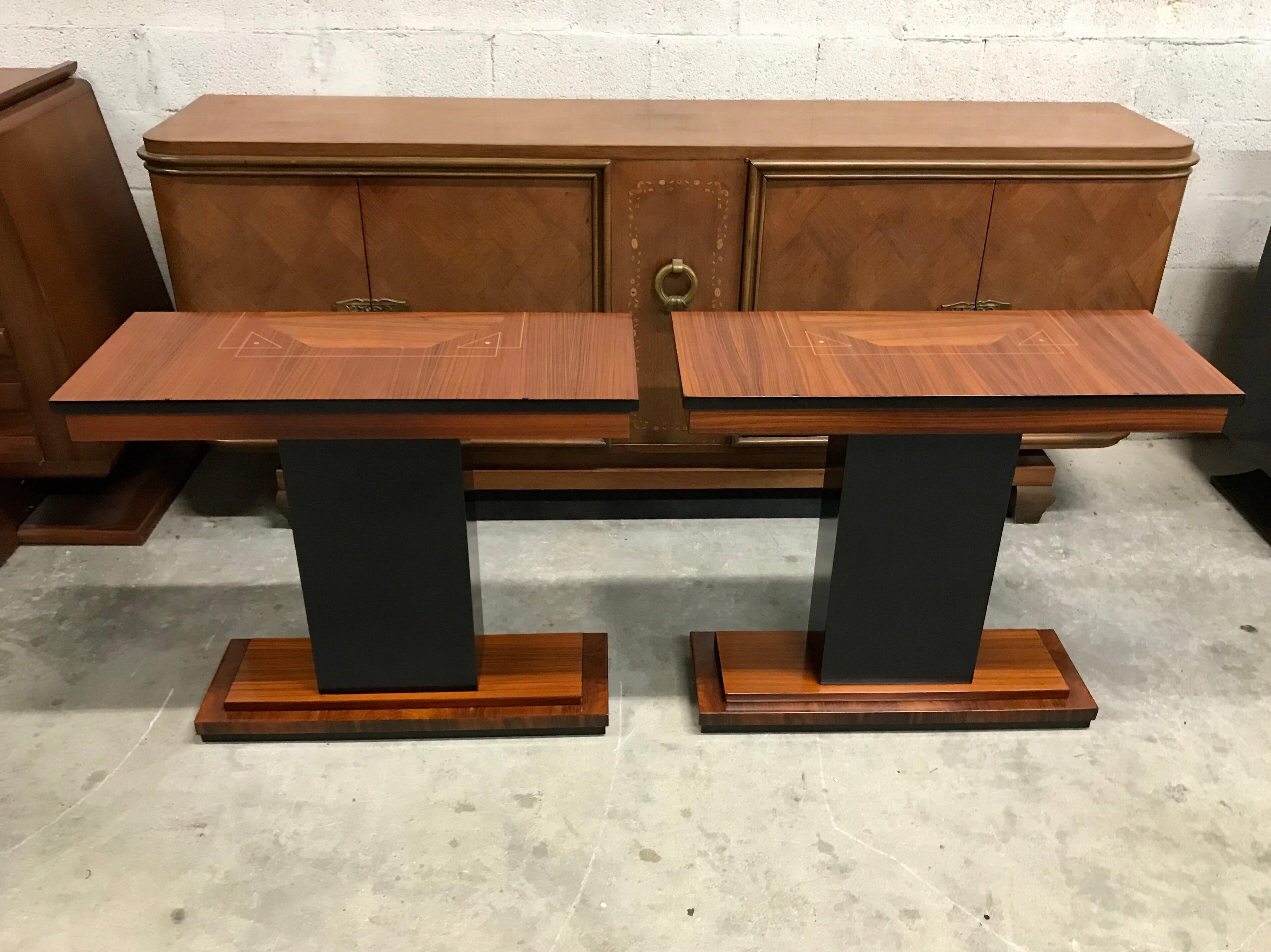 Pair of French Art Deco Exotic Macassar Console Table 1940s 9