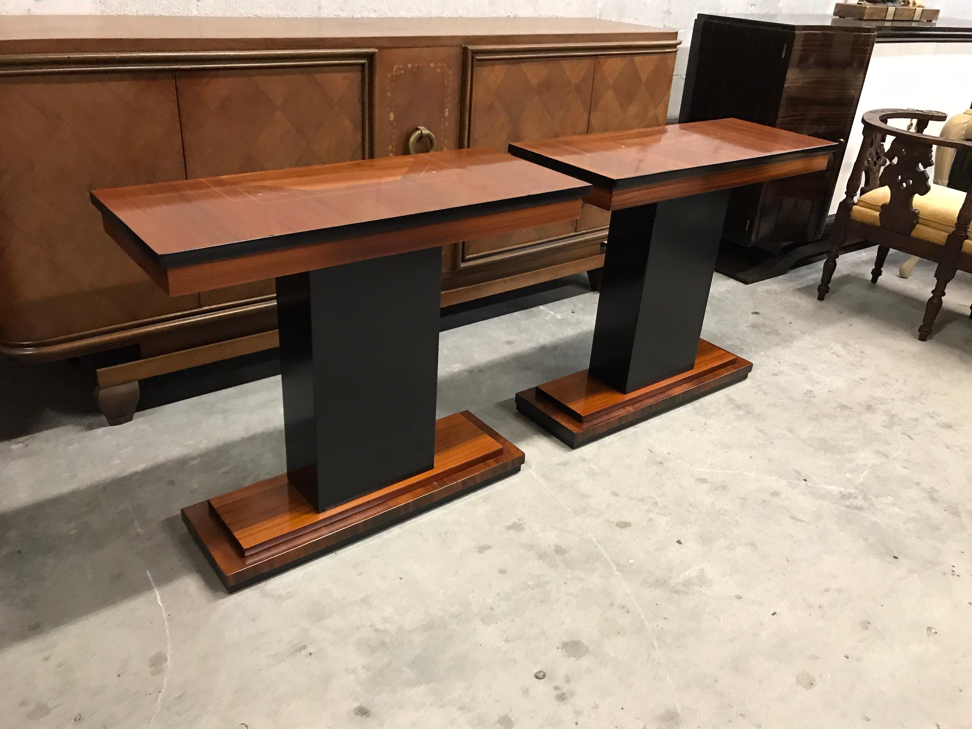 Pair of French Art Deco Exotic Macassar Console Table 1940s 10