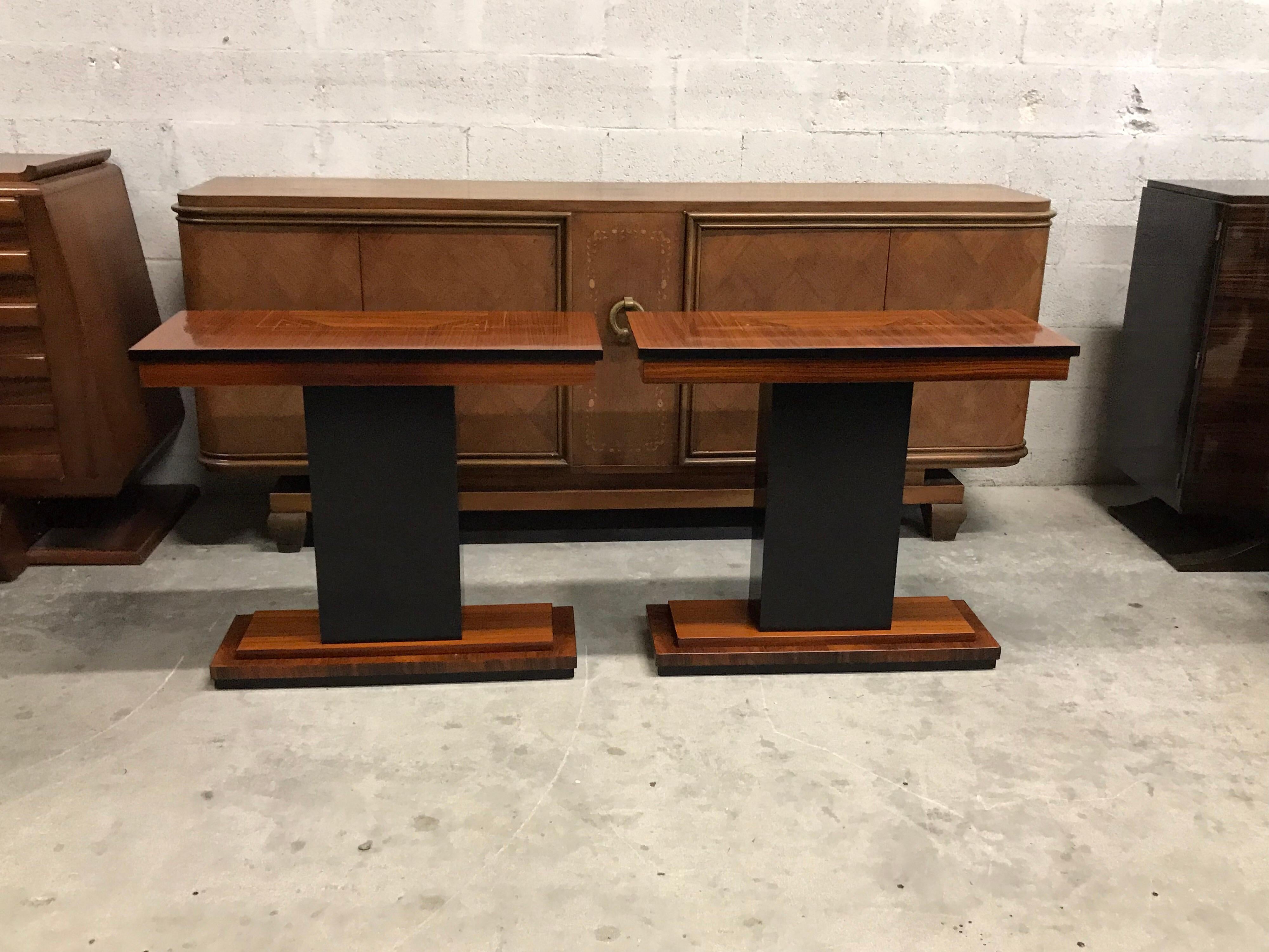 Pair of French Art Deco Exotic Macassar Console Table 1940s 12