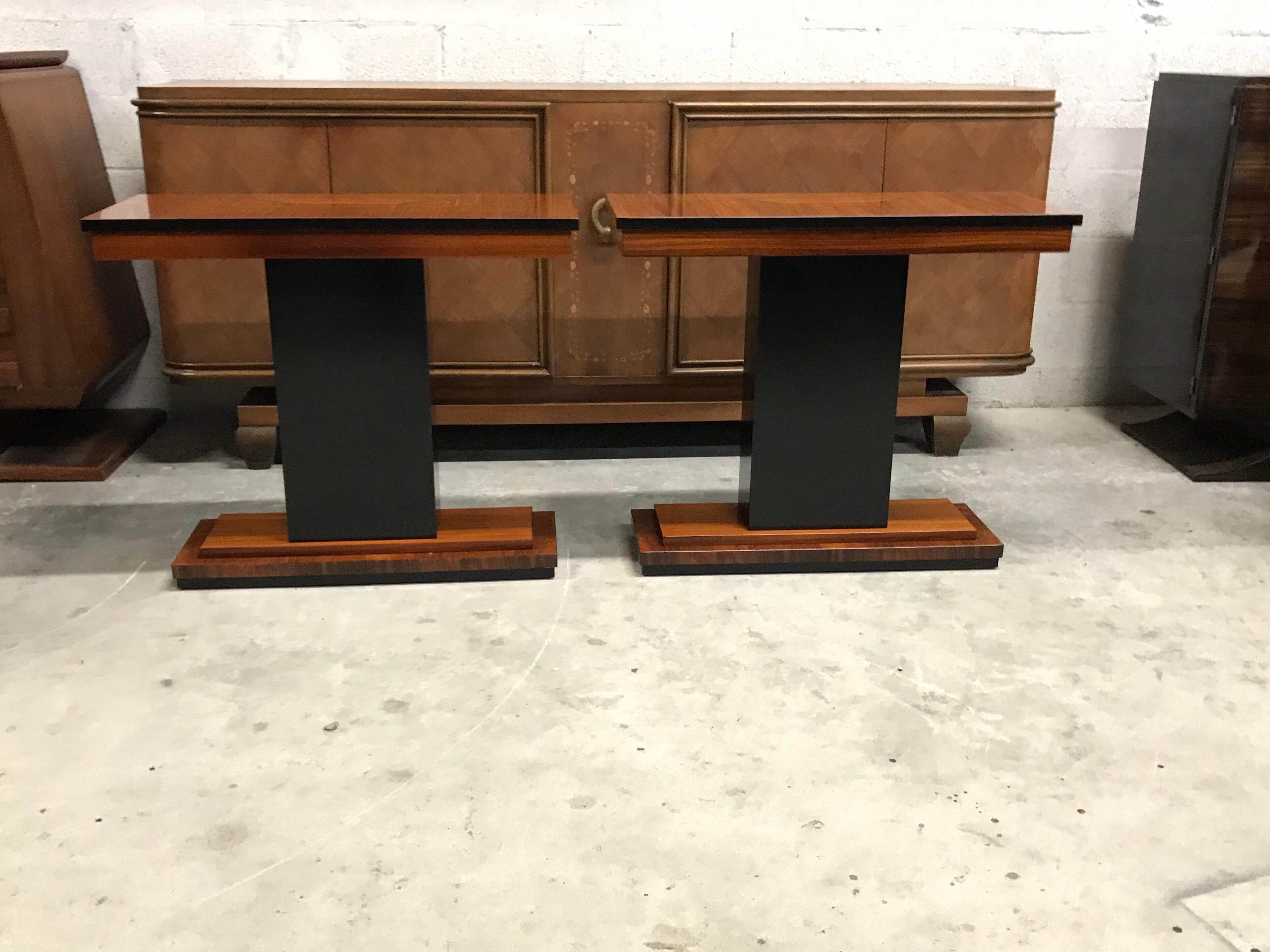 Pair of French Art Deco Exotic Macassar Console Table 1940s 13