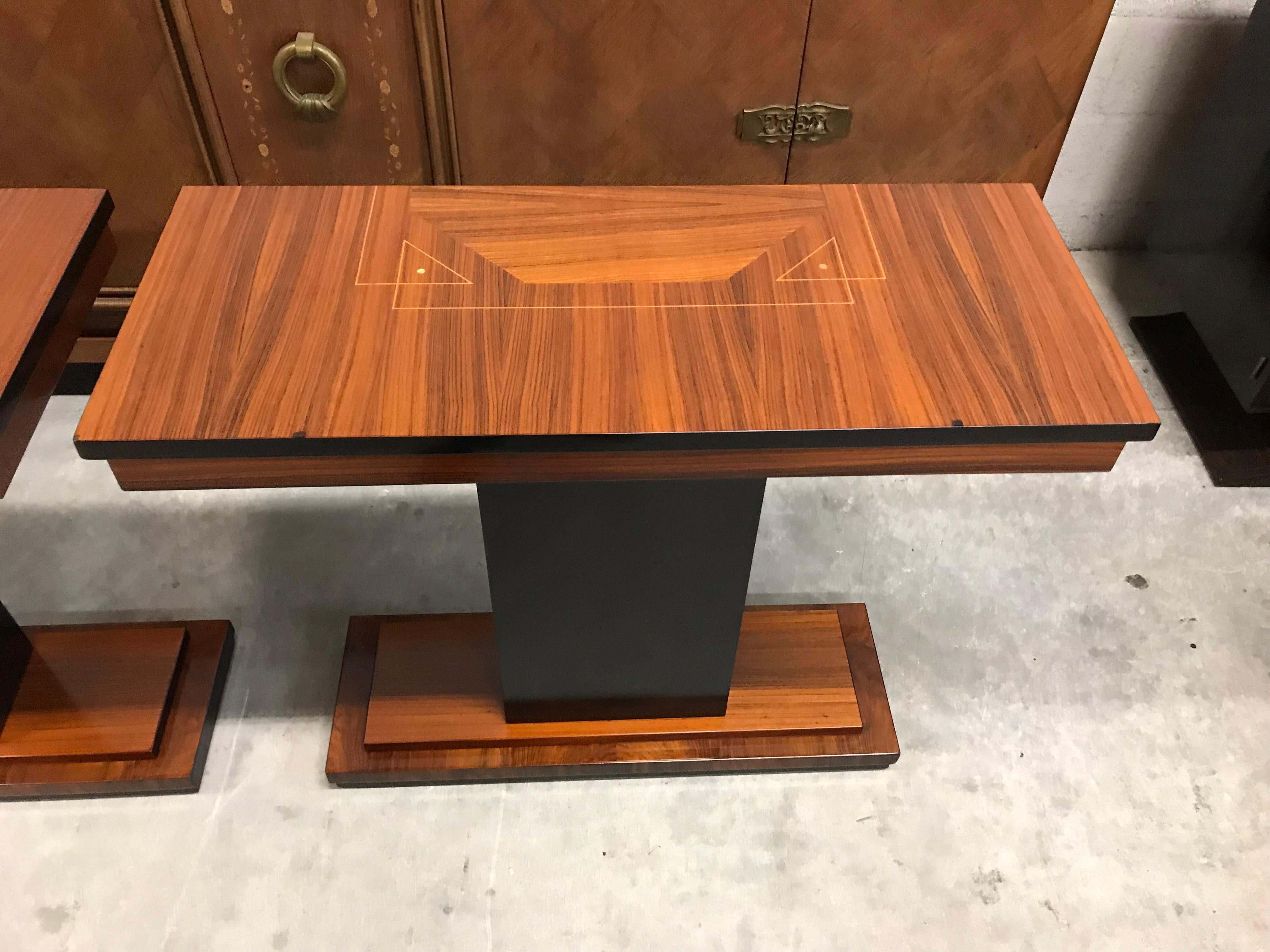 Pair of French Art Deco Exotic Macassar Console Table 1940s 3