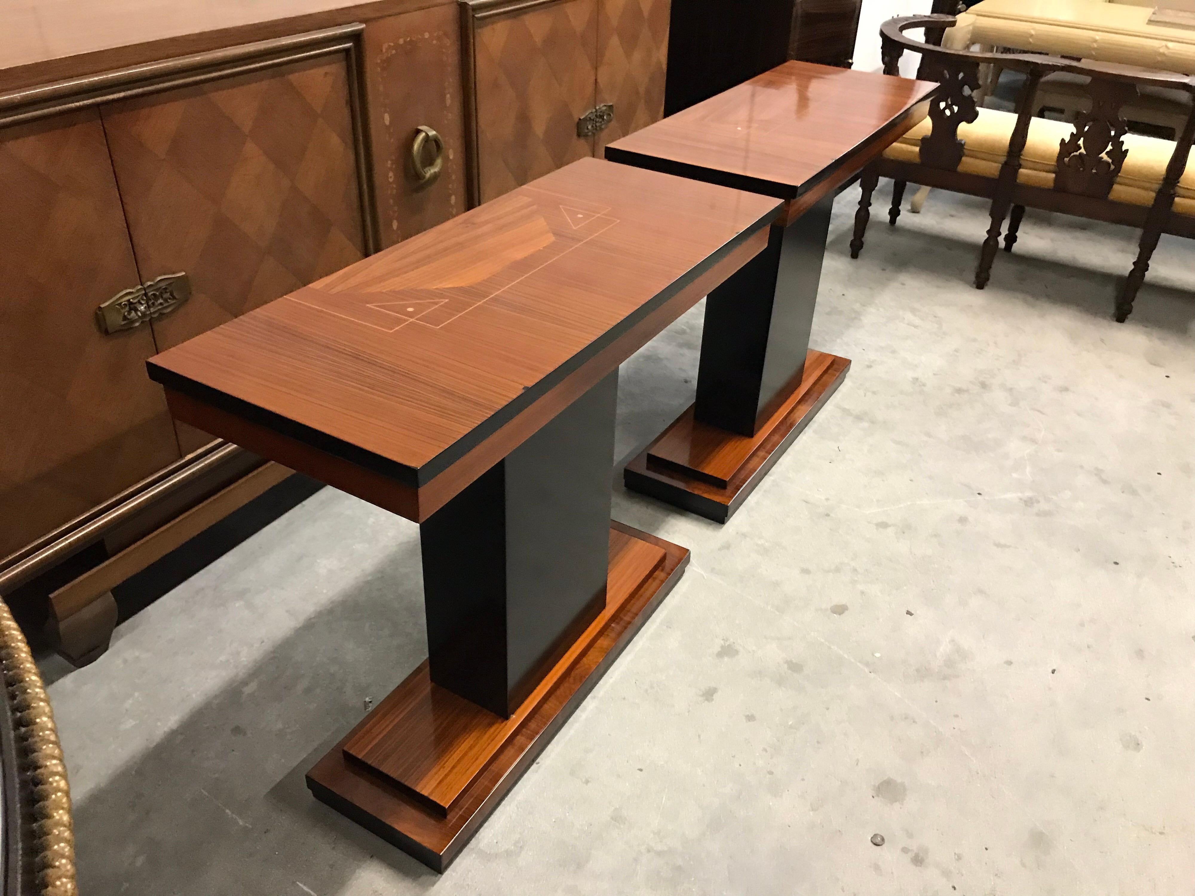 Pair of French Art Deco Exotic Macassar Console Table 1940s 4