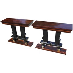 Pair of French Art Deco Exotic Macassar Ebony Console Tables, circa 1940s Pair of French Art Deco Exotic Macassar Ebony Console Tables, circa 1940s
